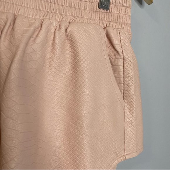 Lovers + Friends Vegan Croc Leather Soccer Shorts Pink Elastic Waist - Picture 4 of 10
